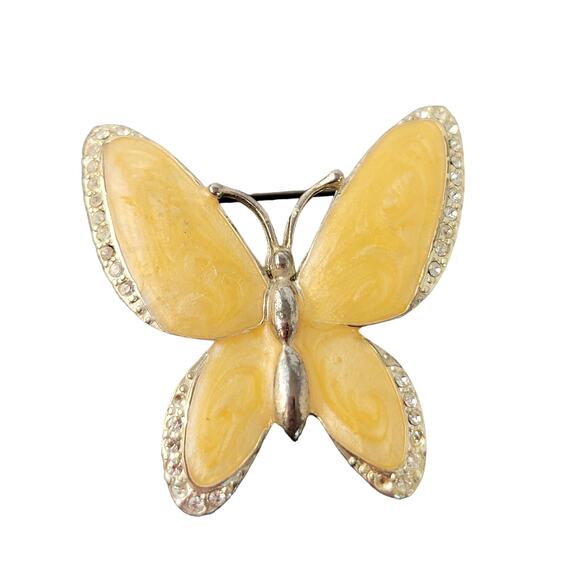 Vintage Butterfly Brooch Lot Enamel Rhinestone Gold Tone Pin Yellow Blue - Picture 2 of 12